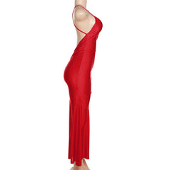 One And Only Satin Backless Ruched Maxi Dress
