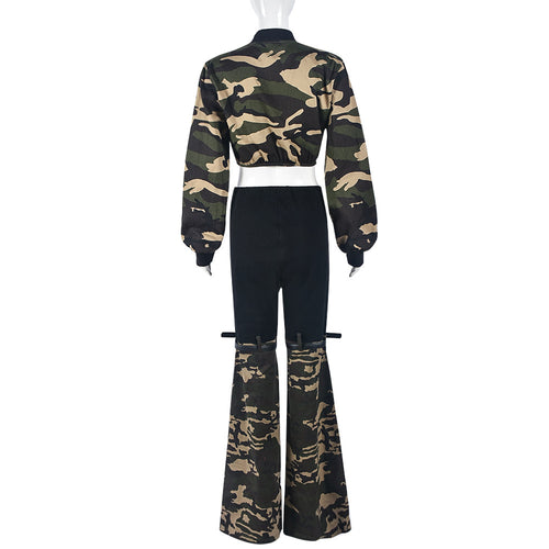 Kasey Camouflage Stretch Denim Belted Pant Set