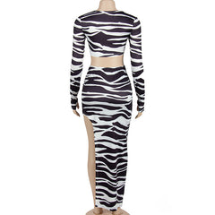 Wild Thing Zebra Print Long Sleeve Maxi Skirt Set