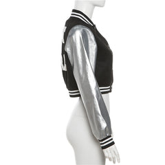 THAT GIRL Metallic Cropped Varsity Jacket