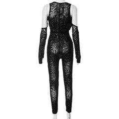 About That Animal Plunge Long Sleeve Mesh Jumpsuit