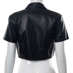 Maura Button Front Faux Leather Crop Top