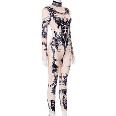 Prove You Wrong Printed Mock Neck Long Sleeve Jumpsuit