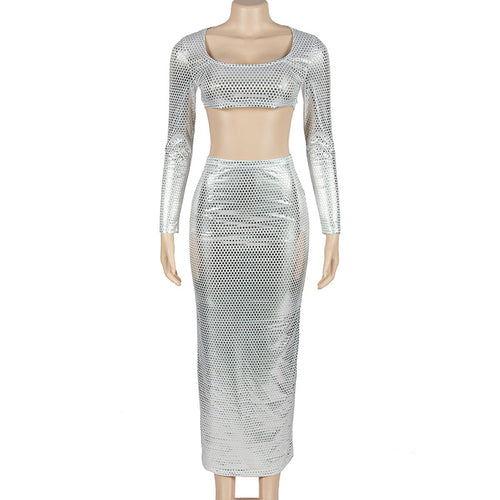 Lea Metallic Long Sleeve Maxi Skirt Set