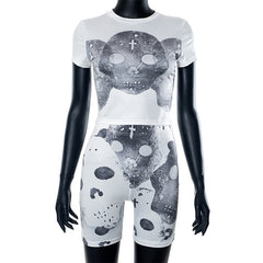 Skull Printed Biker Short Set