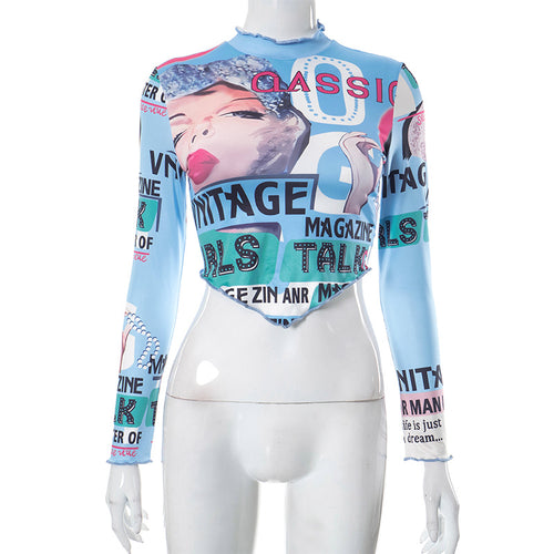 Vintage Magazine Talks Long Sleeve Crop Top