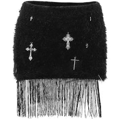 Most Sacred Fuzzy Cross Charm Mini Skirt