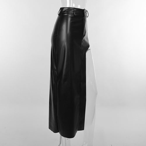 On The Rise High Slit Faux Leather Midi Skirt