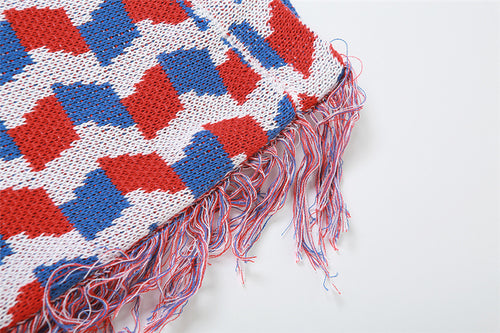 Tapestry Fringe High Waist Crochet Knit Flared Pants