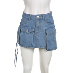 Too Slick To Handle Cargo Denim Mini Skirt (Pre-Order)