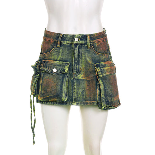 Too Slick To Handle Cargo Denim Mini Skirt (Pre-Order)