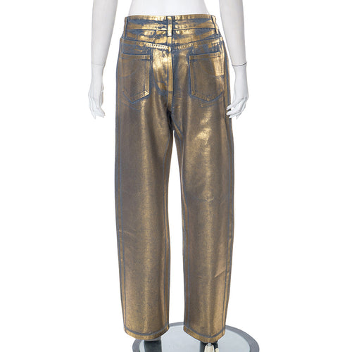 Drip Like Me Metallic Straight Leg Denim Jeans