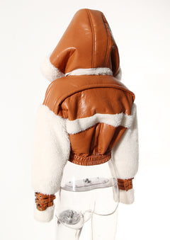 Ski Ready Cropped Faux Leather Shearling Moto Jacket