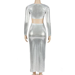 Lea Metallic Long Sleeve Maxi Skirt Set