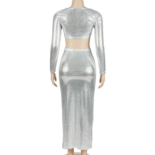 Lea Metallic Long Sleeve Maxi Skirt Set