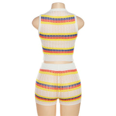 Ari Crochet Knit Striped Sleeveless Short Set