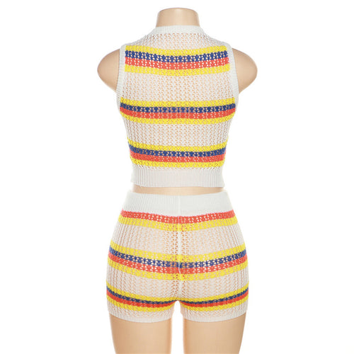Ari Crochet Knit Striped Sleeveless Short Set