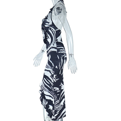 Karli Printed Sleeveless Halter Maxi Dress