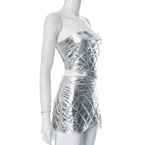 Keep On Shining Metallic Puffer Mini Skirt Set