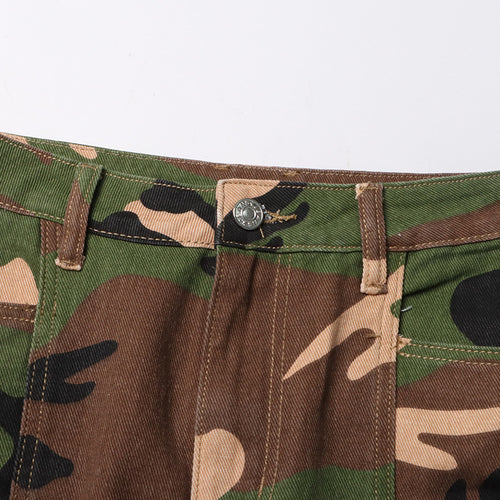 Tooling Short Skirt Unique Design Patchwork Pocket Camouflage Short Hip Hugger Skirt for Women