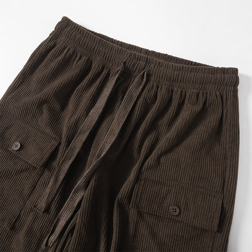 In Dallas Corduroy Drawstring Elastic Waist Straight Leg Cargo Pants