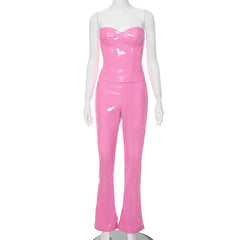 Bubblegum Pippin' Faux Leather Corset Bootcut Pant Set