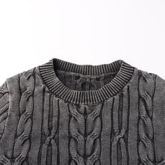 Rosalie Asymmetric Washed Thick Cable Knit Sweater