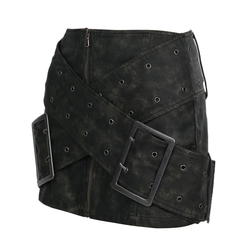 Next Rated Cross Front Buckle Washed Faux Leather Mini Skirt