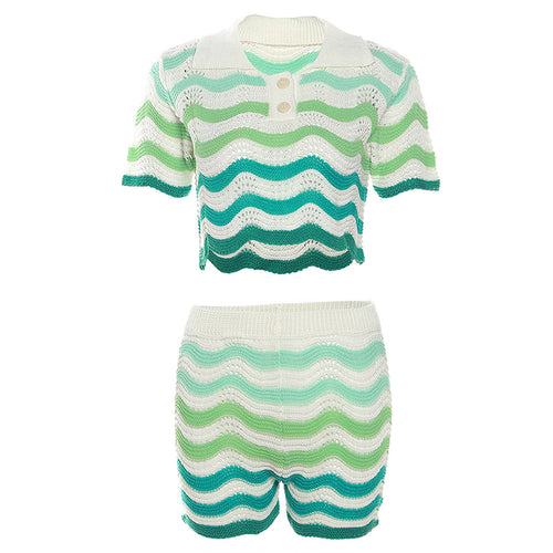 Poppin’ Out Chevron Crochet Knit Short Set