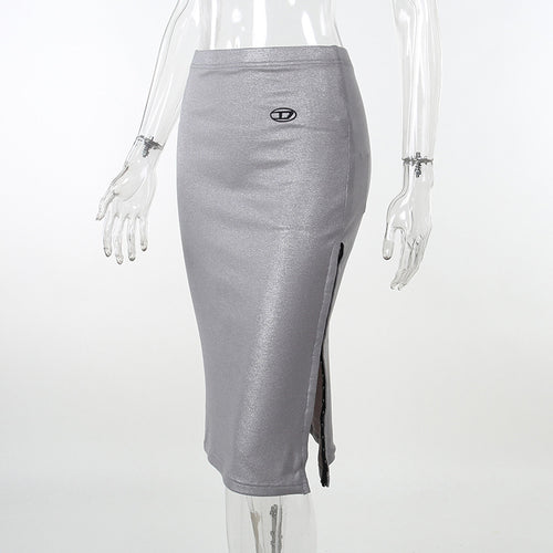 Shimmer Nights Long Sleeve Rib Knit Midi Skirt Set