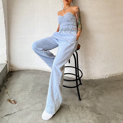 Good Energy Sleeveless Stretch Denim Pant Set