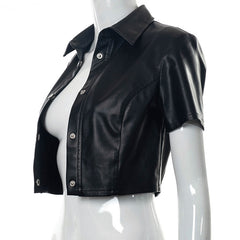 Maura Button Front Faux Leather Crop Top