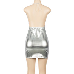 Have Your Attention Metallic Sleeveless Ruched Bodycon Mini Dress
