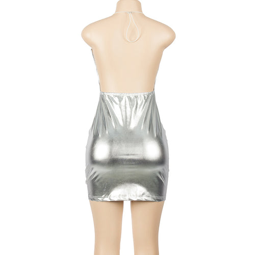 Have Your Attention Metallic Sleeveless Ruched Bodycon Mini Dress