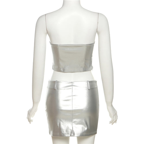 Metallic Corset Mini Skirt Set