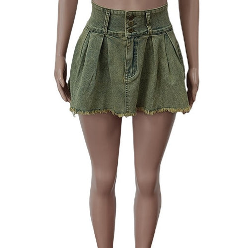 Reality Check High Waist Pleated Washed Denim Mini Skirt