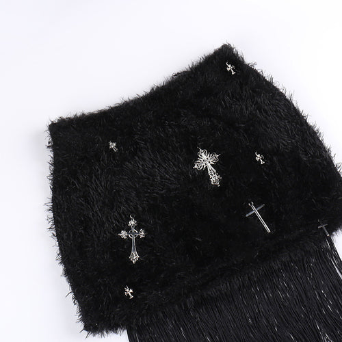 Most Sacred Fuzzy Cross Charm Mini Skirt