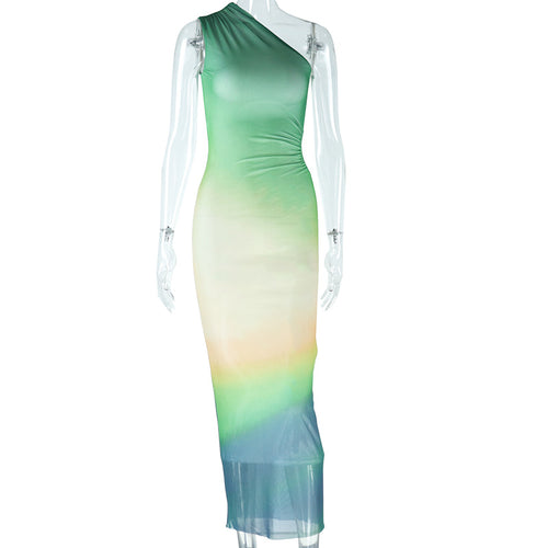 Michaela Sleeveless Gradient Mesh Overlay Maxi Dress