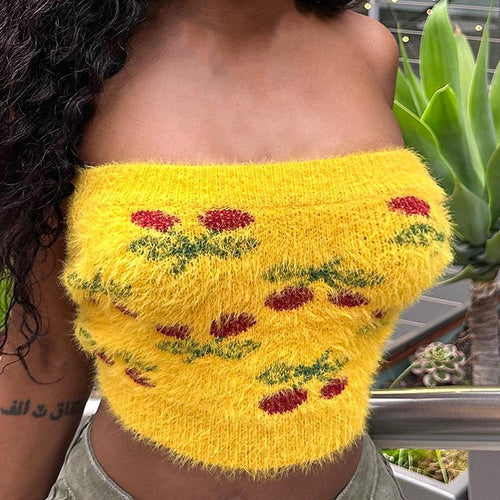 Knitted Plush Floral Tube Top Autumn Sexy Sexy Slim Fit Inner Wear Sweater Vest