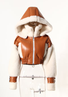 Ski Ready Cropped Faux Leather Shearling Moto Jacket