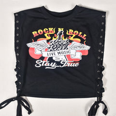 Rock N Roll Graphic Print Lace Up Cropped Top
