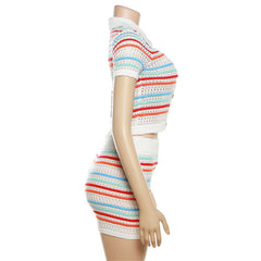 Miss Me Crochet Button Front Striped Short Set