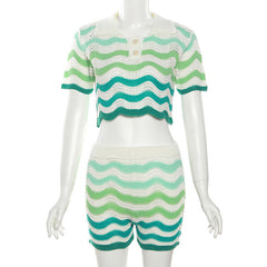 Poppin’ Out Chevron Crochet Knit Short Set