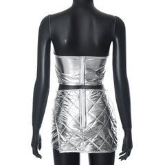 Keep On Shining Metallic Puffer Mini Skirt Set