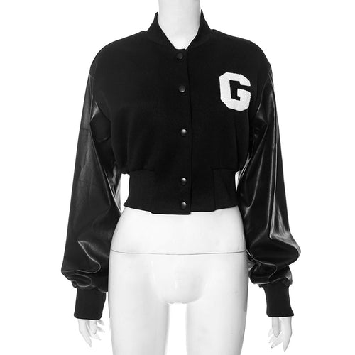 Big G Faux Leather Sleeve Varsity Jacket