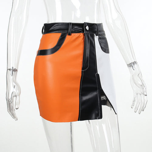 Got Your Heart Racing Zipper Contrast Faux Leather Mini Skirt