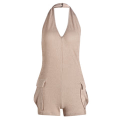 Can You Handle It Halter Ribbed Knit Sleeveless Romper