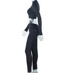 Solid Color Long Sleeve Active Legging Pant Set