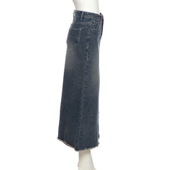 Raw Edge Denim Maxi Skirt