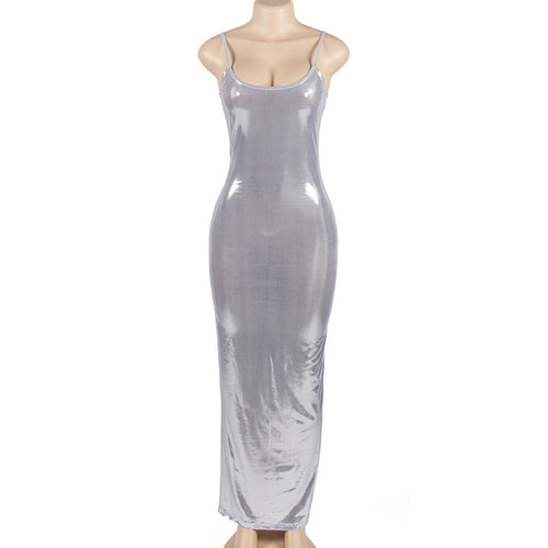 Laced In Silver Sleeveless Metallic Maxi Dress